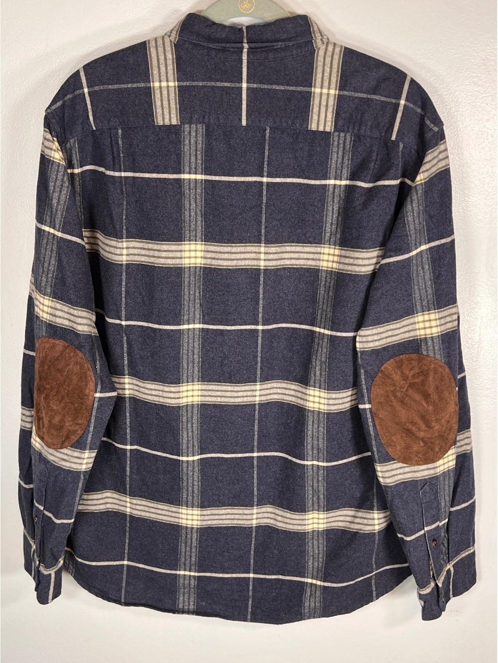 J Crew Flannel Shirt Mens Plaid Leather Elbow Patch Preppy Cabincore Vintage XL - Picture 2 of 9